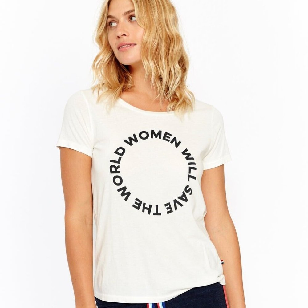 Anthropologie Sol Angeles Women Will Save World Crew in Vintage White Sz Small